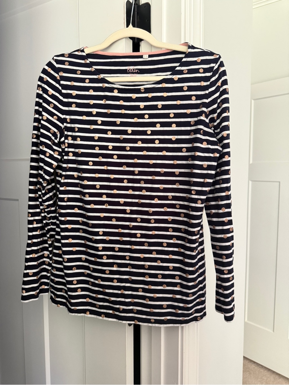 Boden‎ Navy Stripe Long-Sleeve Top Gold Dots